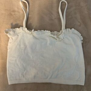 Zara White Ribbed Ruffled Camisole